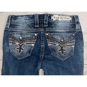 Rock Revival Skinny Jeans Women's 26 Embellished Flap Pockets Dark Wash Rio Red